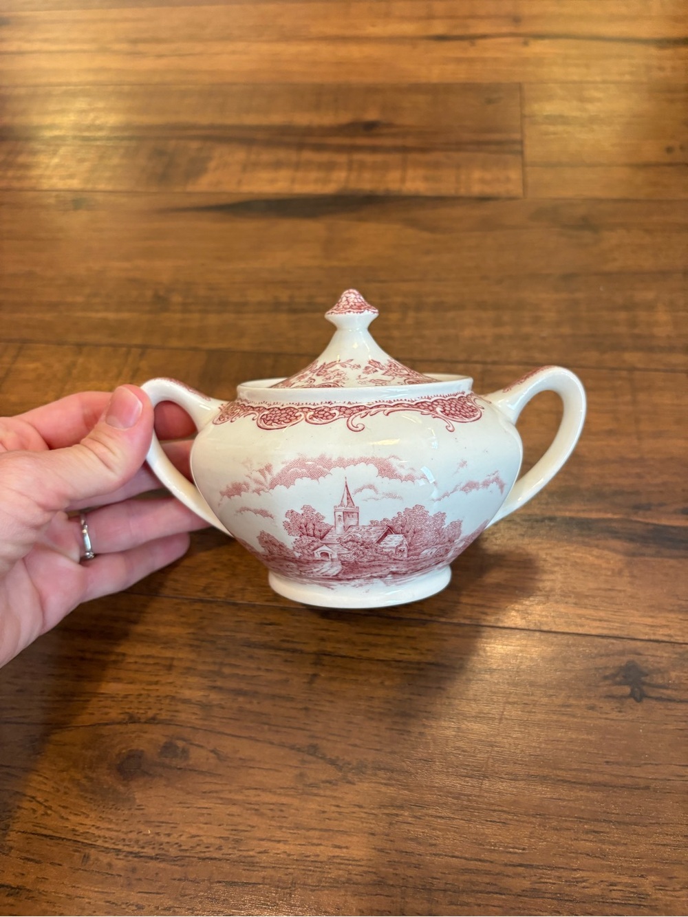 Royal Tudor Ware Barker Bros Pink/Red White Sugar Dish With Lid England